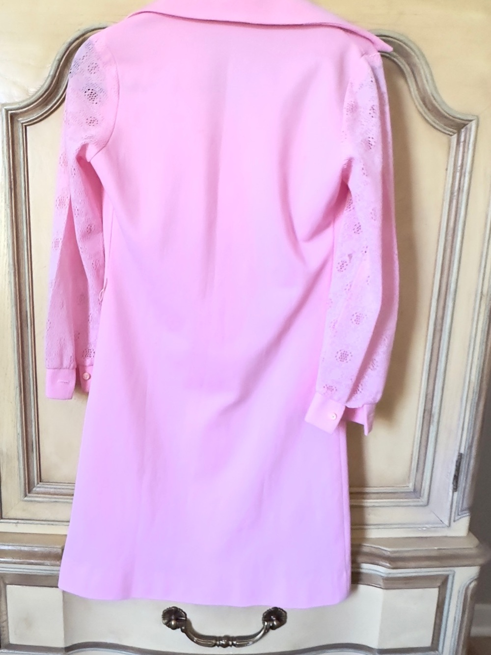 1960 - 70’s Vintage Women's Pink Button-Front Lace Sleeve Dress by Dyanne Dallas - Picture 3 of 7